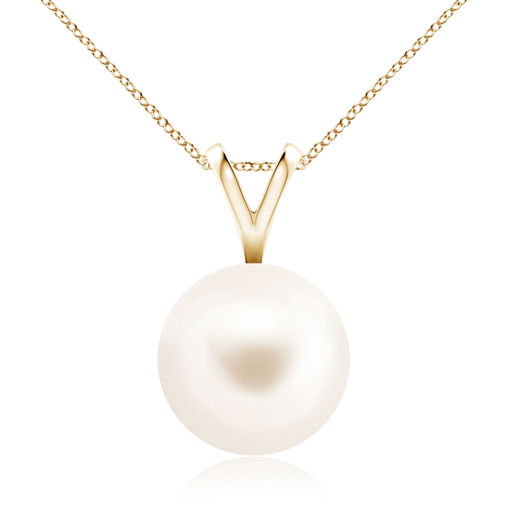 10mm AAA Freshwater Pearl Solitaire V-Bale Pendant in Yellow Gold