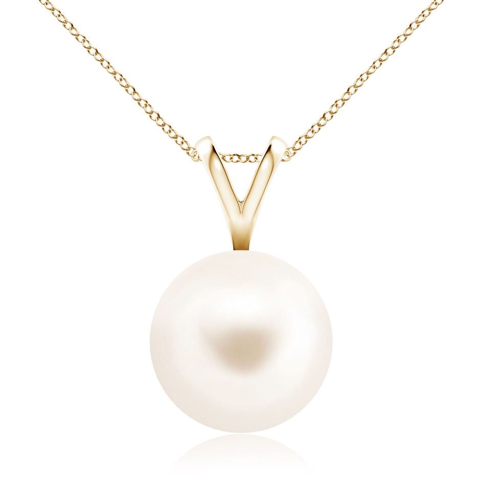 10mm AAA Freshwater Pearl Solitaire V-Bale Pendant in Yellow Gold 