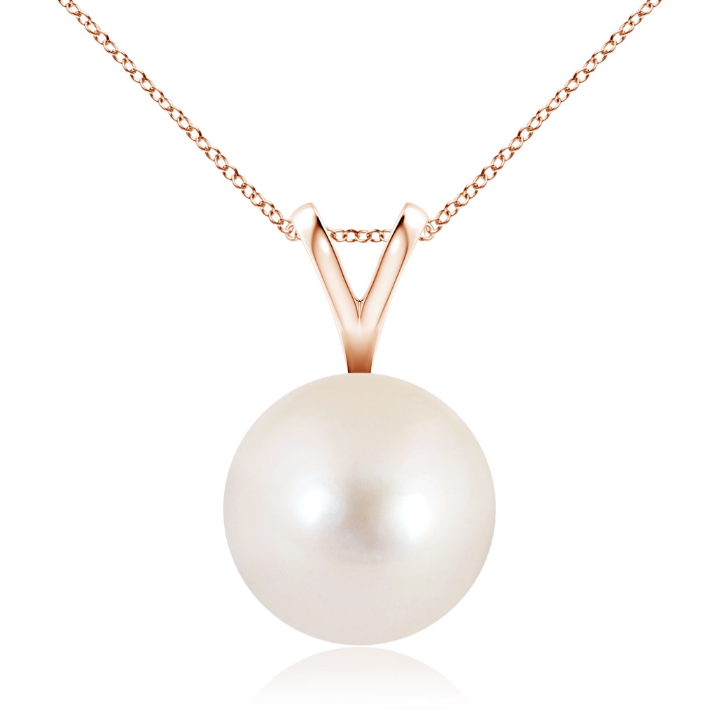 10mm AAAA Freshwater Pearl Solitaire V-Bale Pendant in Rose Gold