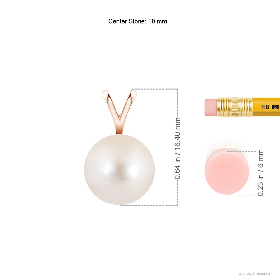 10mm AAAA Freshwater Pearl Solitaire V-Bale Pendant in Rose Gold ruler