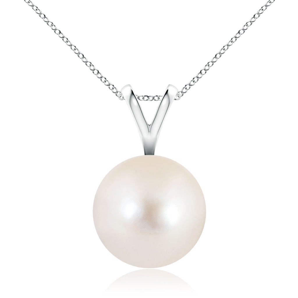 10mm AAAA Freshwater Pearl Solitaire V-Bale Pendant in White Gold