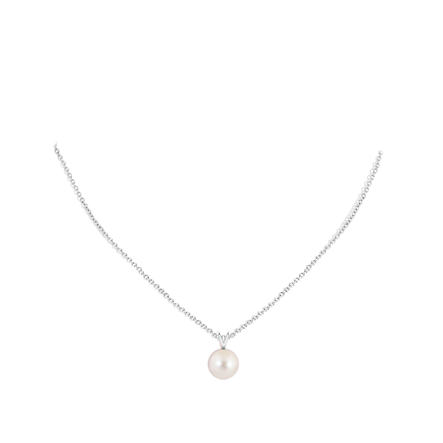 10mm AAAA Freshwater Pearl Solitaire V-Bale Pendant in White Gold - body_neck