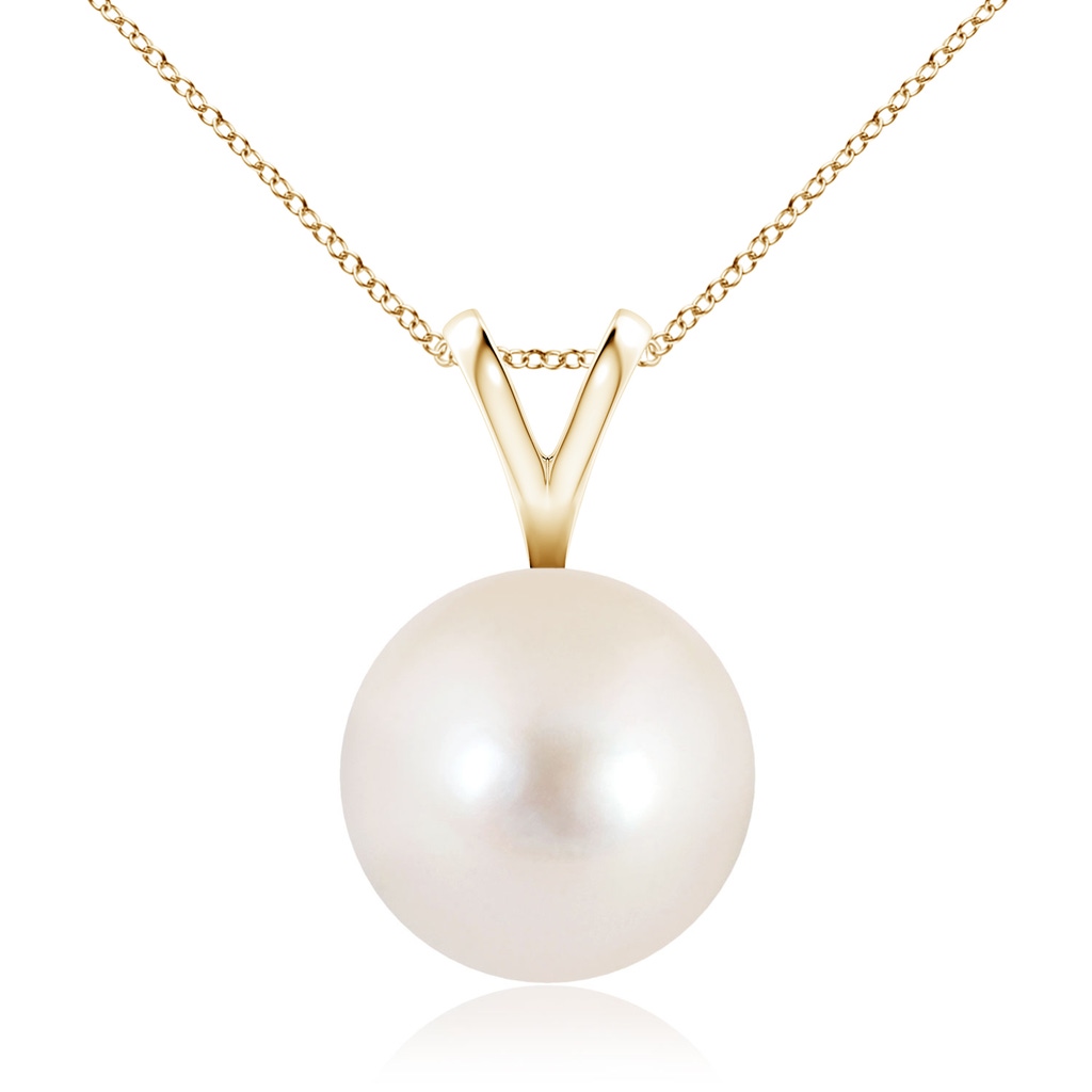 10mm AAAA Freshwater Pearl Solitaire V-Bale Pendant in Yellow Gold