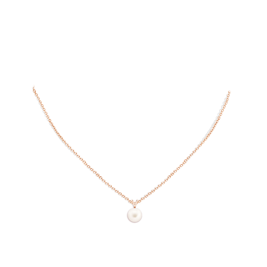 8mm AA Freshwater Pearl Solitaire V-Bale Pendant in Rose Gold body-neck