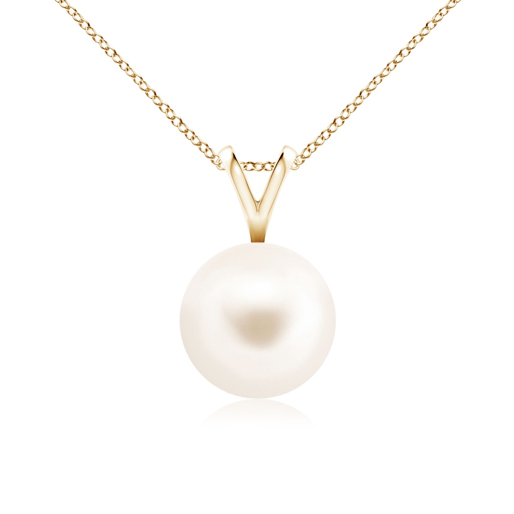 8mm AAA Freshwater Pearl Solitaire V-Bale Pendant in Yellow Gold