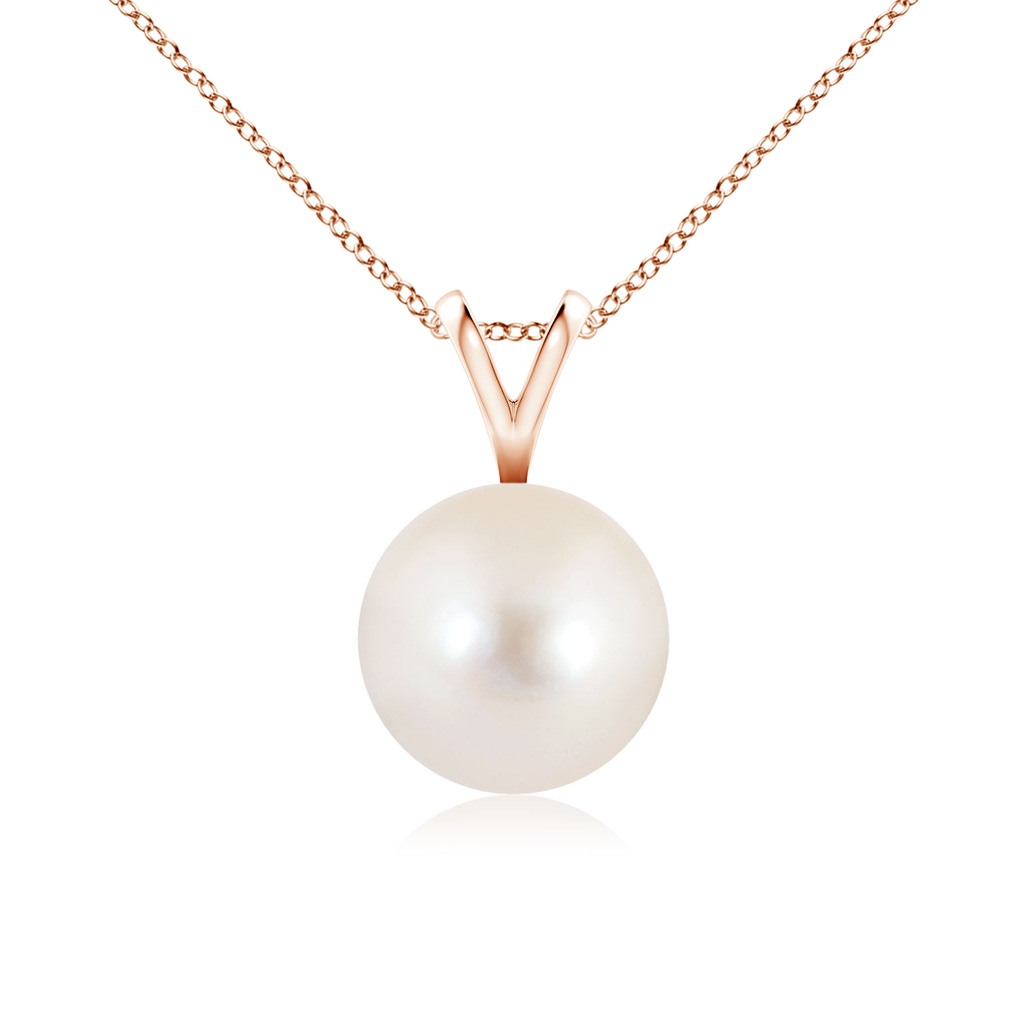 8mm AAAA Freshwater Pearl Solitaire V-Bale Pendant in Rose Gold
