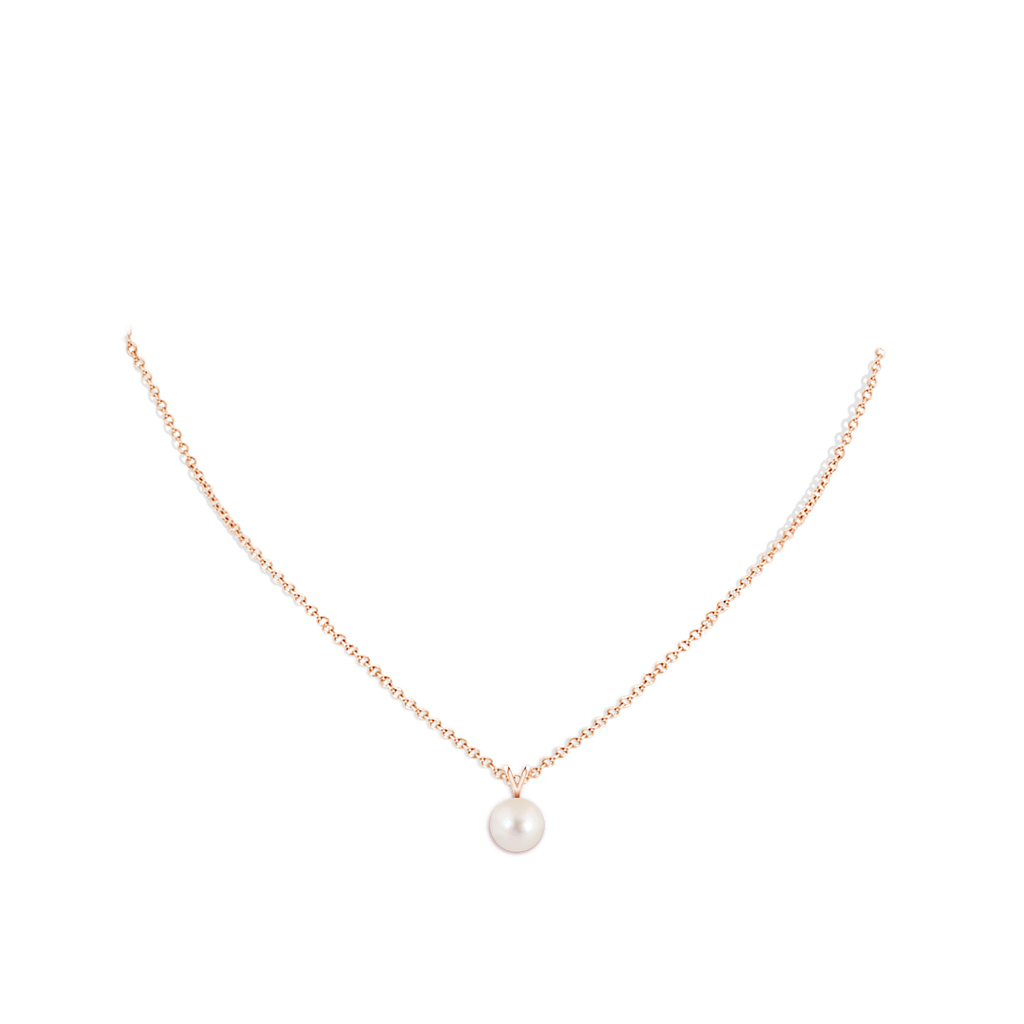 8mm AAAA Freshwater Pearl Solitaire V-Bale Pendant in Rose Gold Body-Neck