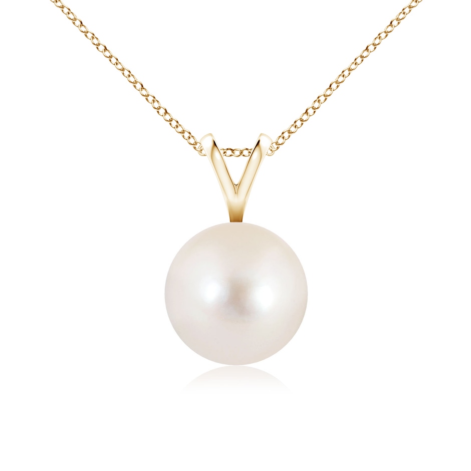 8mm AAAA Freshwater Pearl Solitaire V-Bale Pendant in Yellow Gold 