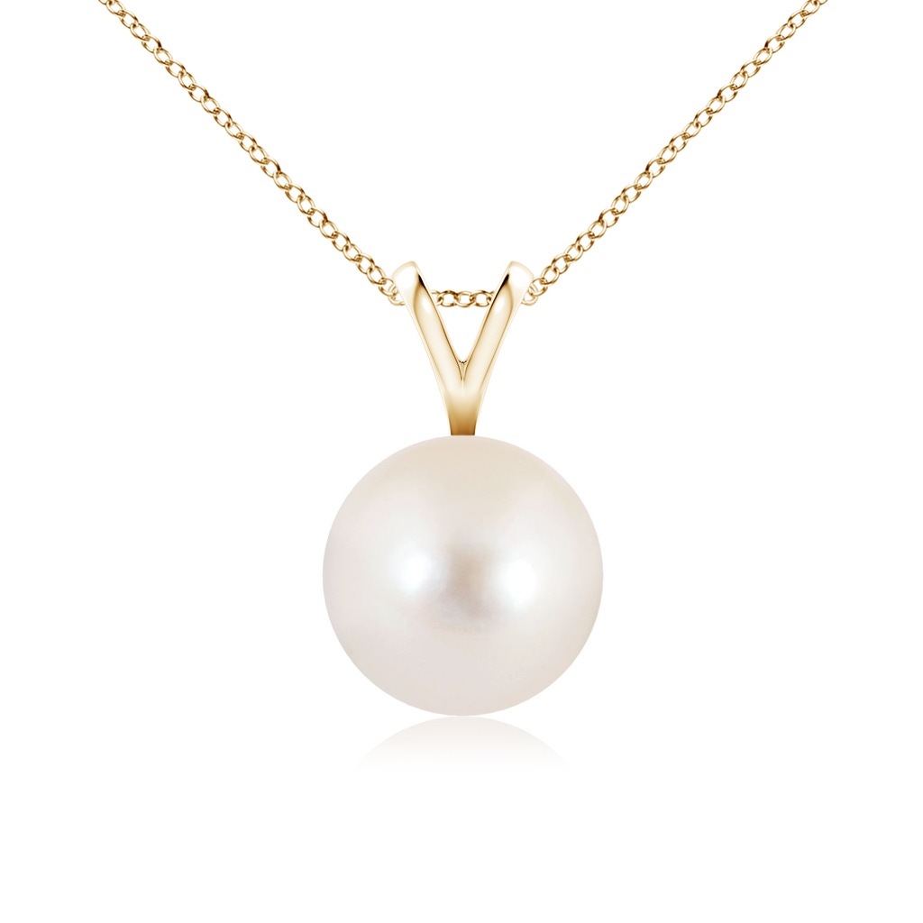 8mm AAAA Freshwater Pearl Solitaire V-Bale Pendant in Yellow Gold