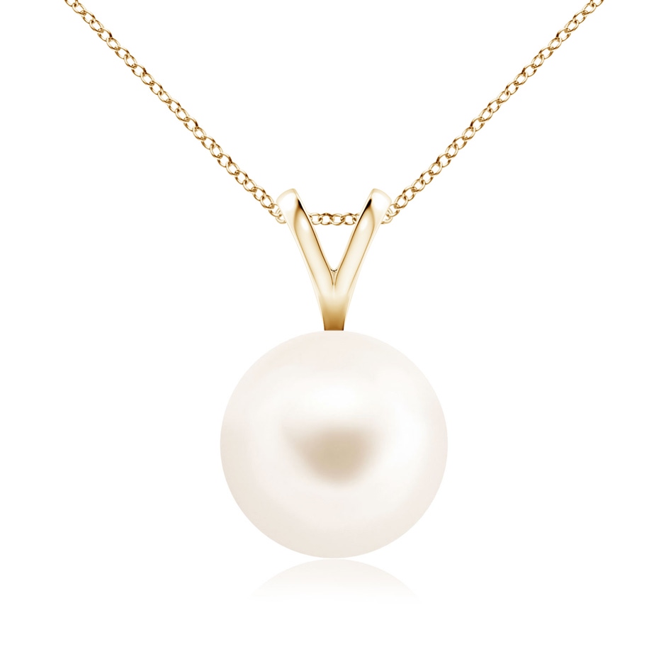 9mm AAA Freshwater Pearl Solitaire V-Bale Pendant in Yellow Gold 