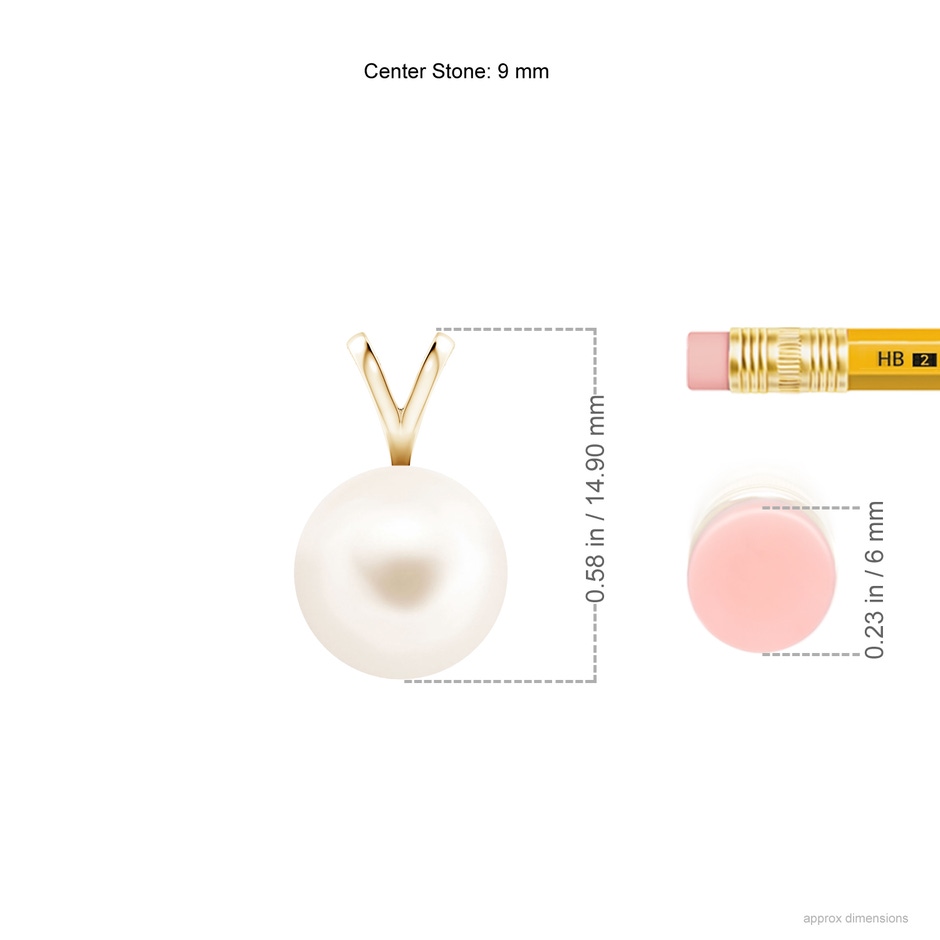 9mm AAA Freshwater Pearl Solitaire V-Bale Pendant in Yellow Gold ruler