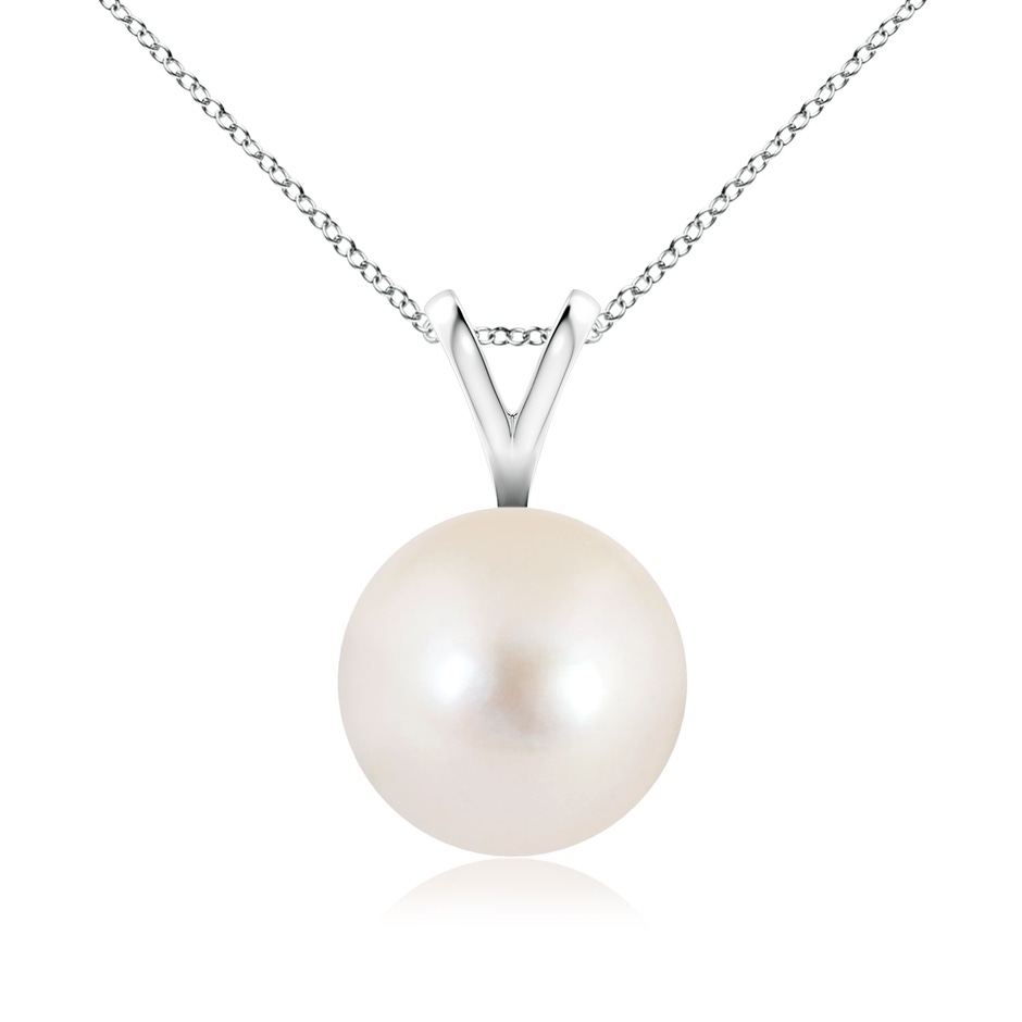 9mm AAAA Freshwater Pearl Solitaire V-Bale Pendant in White Gold 