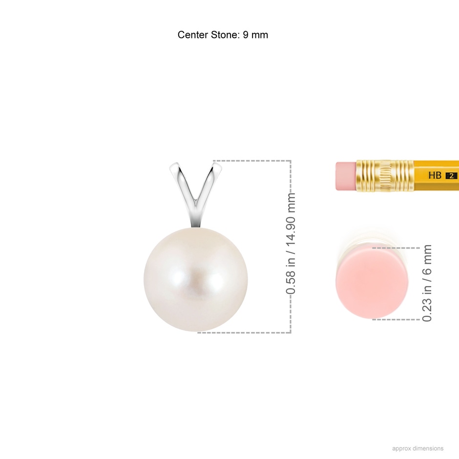 9mm AAAA Freshwater Pearl Solitaire V-Bale Pendant in White Gold ruler