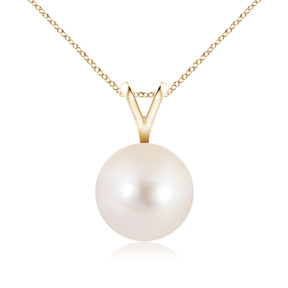 9mm AAAA Freshwater Pearl Solitaire V-Bale Pendant in Yellow Gold 