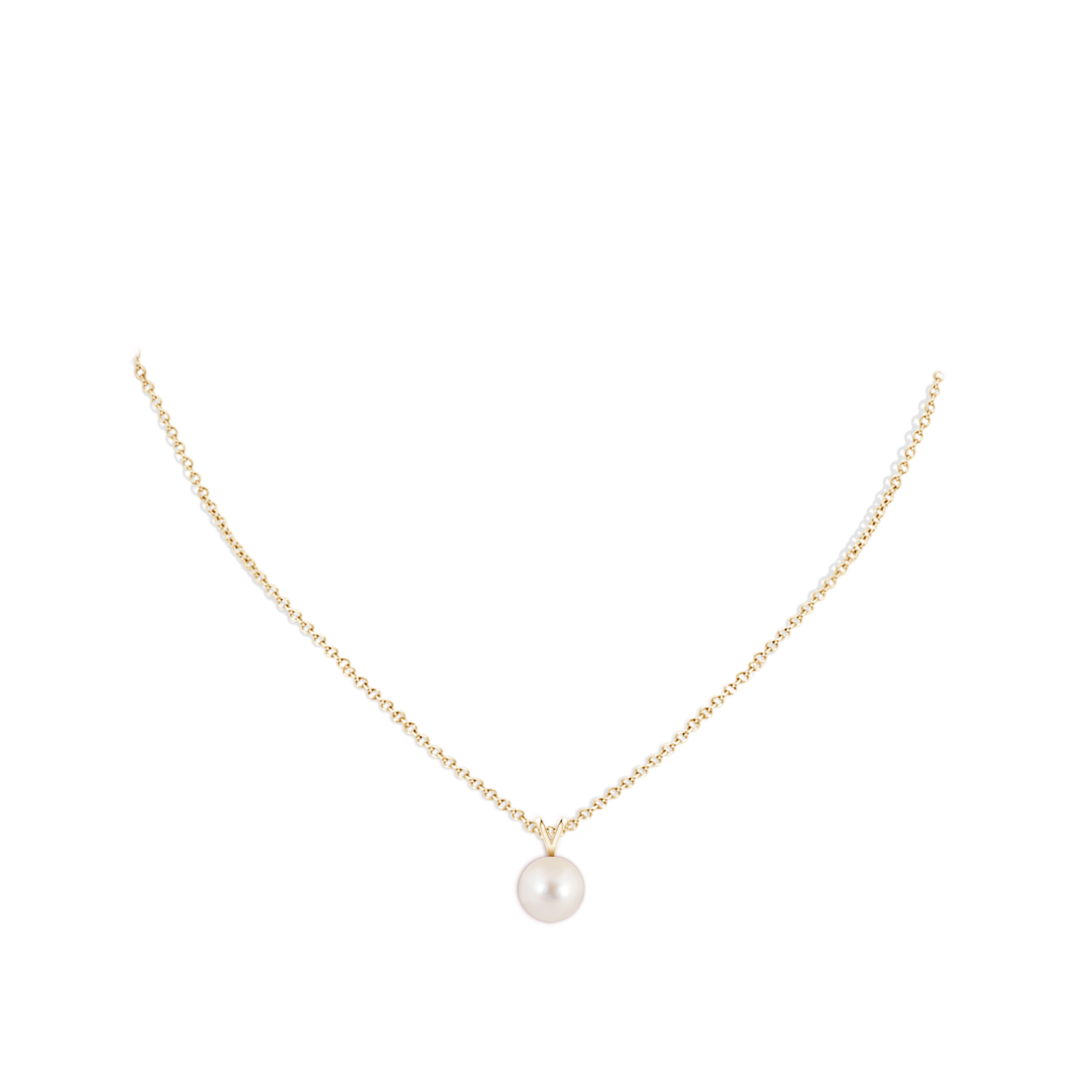 9mm AAAA Freshwater Pearl Solitaire V-Bale Pendant in Yellow Gold - body_neck