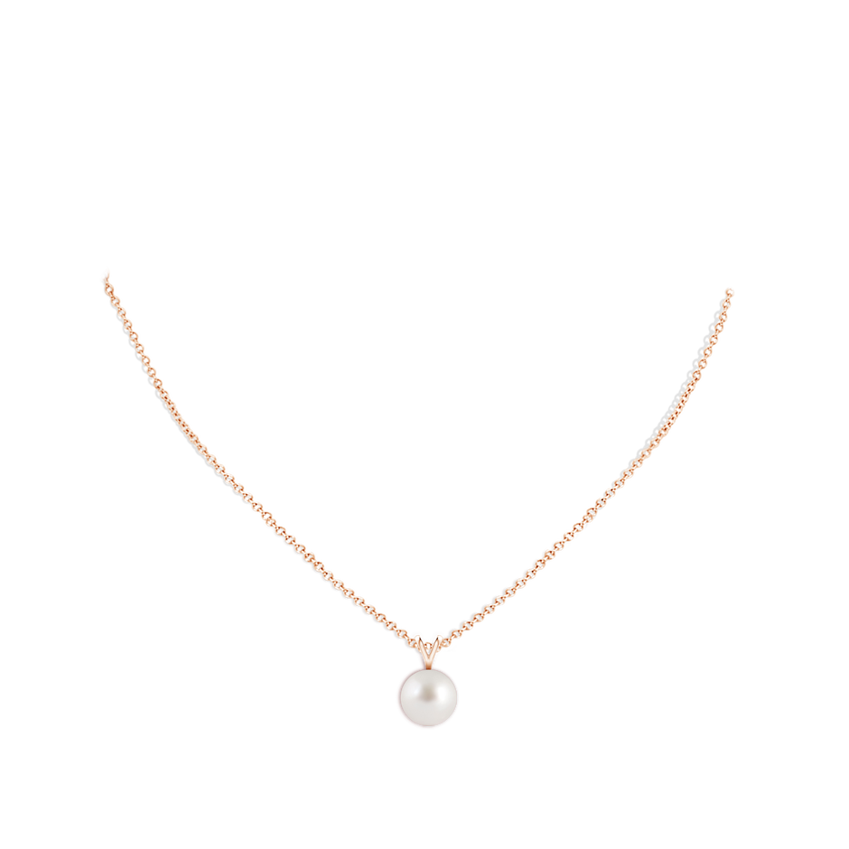 10mm AAA South Sea Pearl Solitaire V-Bale Pendant in Rose Gold body-neck
