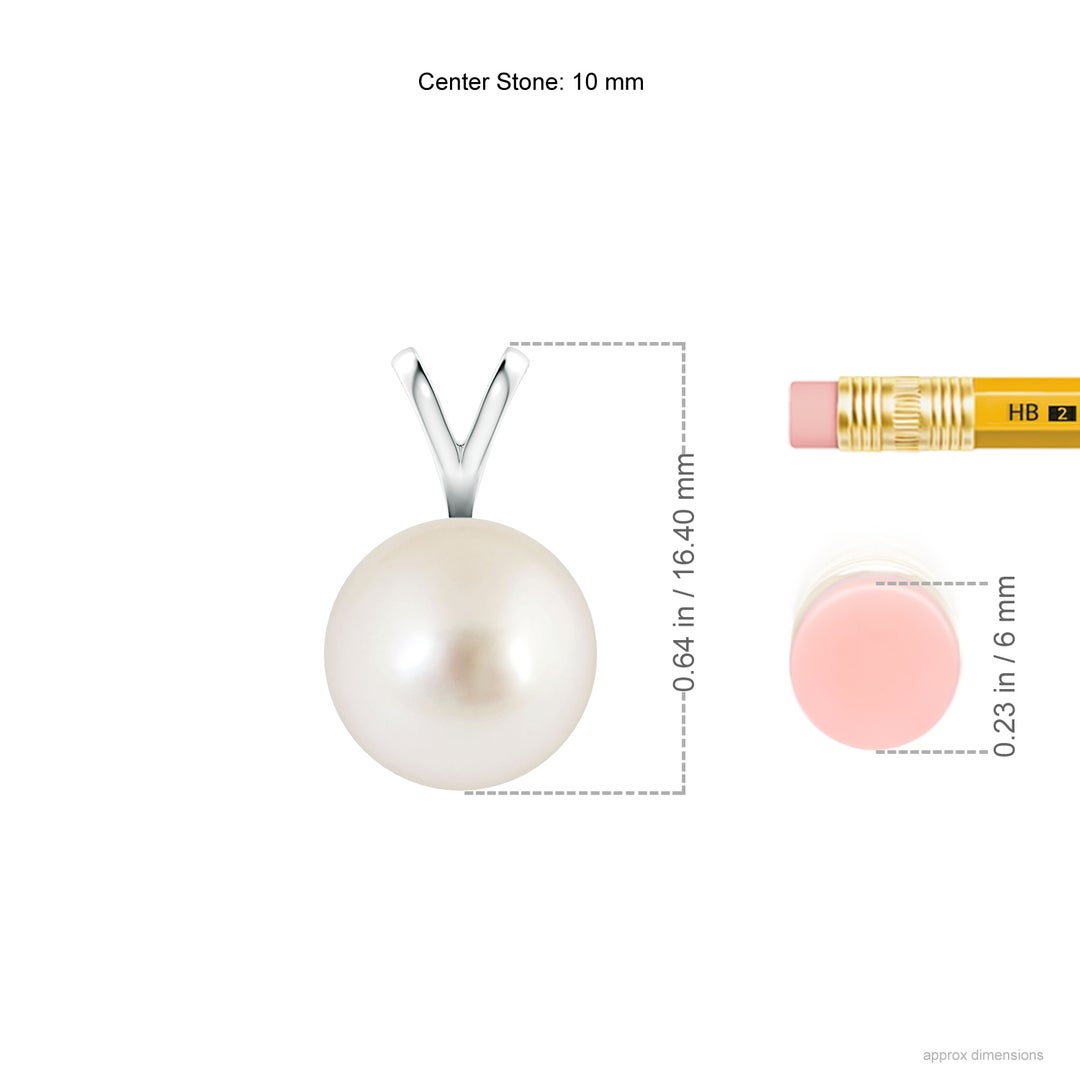 10mm AAAA South Sea Pearl Solitaire V-Bale Pendant in White Gold - ruler