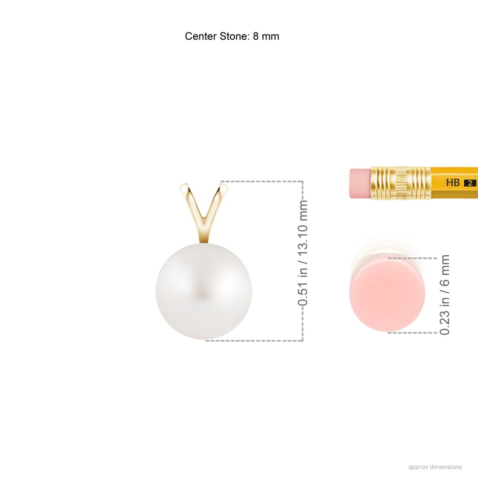 8mm AA South Sea Pearl Solitaire V-Bale Pendant in Yellow Gold ruler