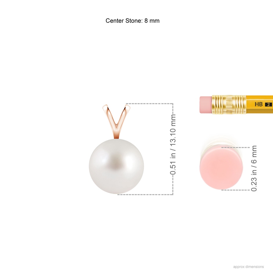 8mm AAA South Sea Pearl Solitaire V-Bale Pendant in Rose Gold ruler