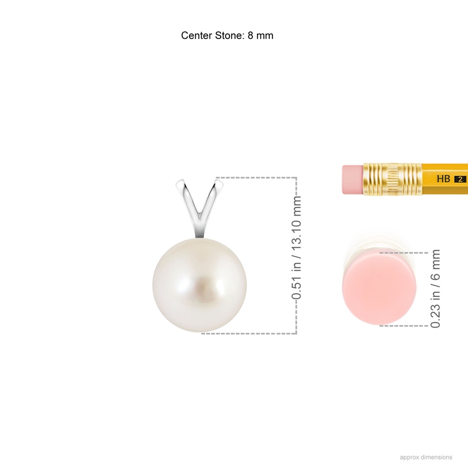8mm AAAA South Sea Pearl Solitaire V-Bale Pendant in White Gold ruler