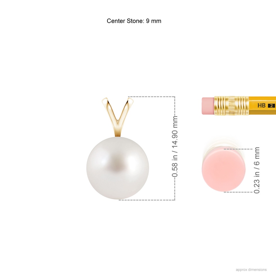 9mm AAA South Sea Pearl Solitaire V-Bale Pendant in Yellow Gold ruler