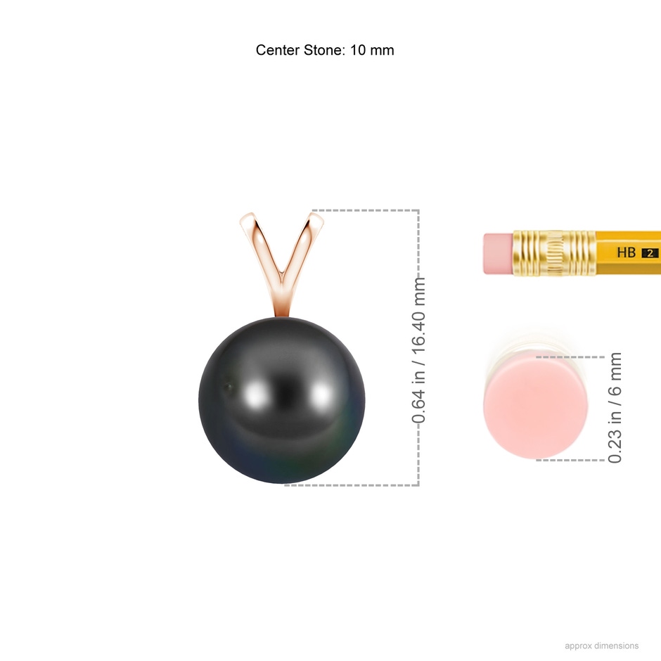 10mm AA Tahitian Pearl Solitaire V-Bale Pendant in Rose Gold ruler