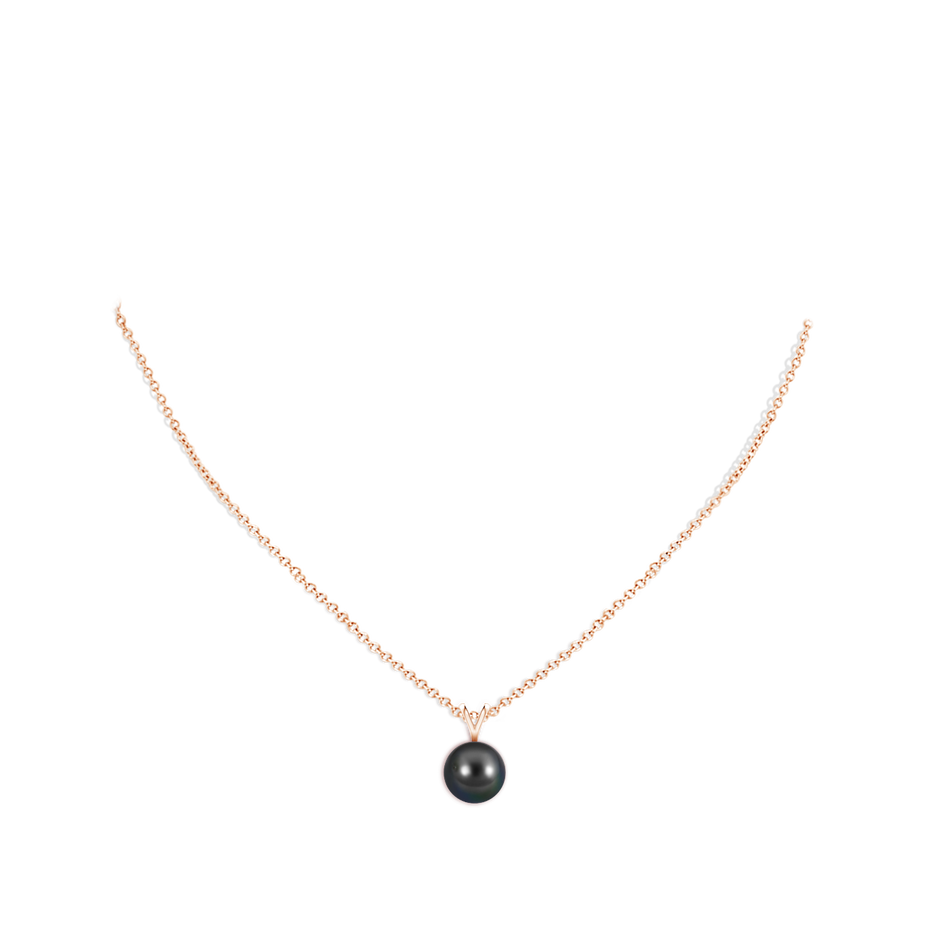 10mm AA Tahitian Pearl Solitaire V-Bale Pendant in Rose Gold body-neck
