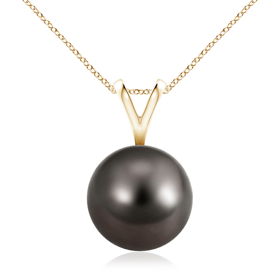 10mm AAA Tahitian Pearl Solitaire V-Bale Pendant in Yellow Gold 