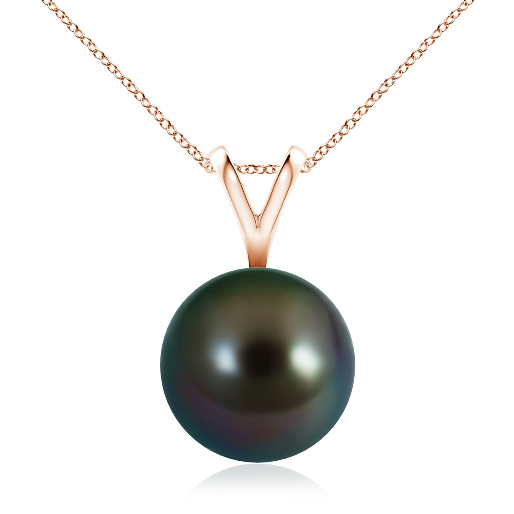 10mm AAAA Tahitian Pearl Solitaire V-Bale Pendant in Rose Gold