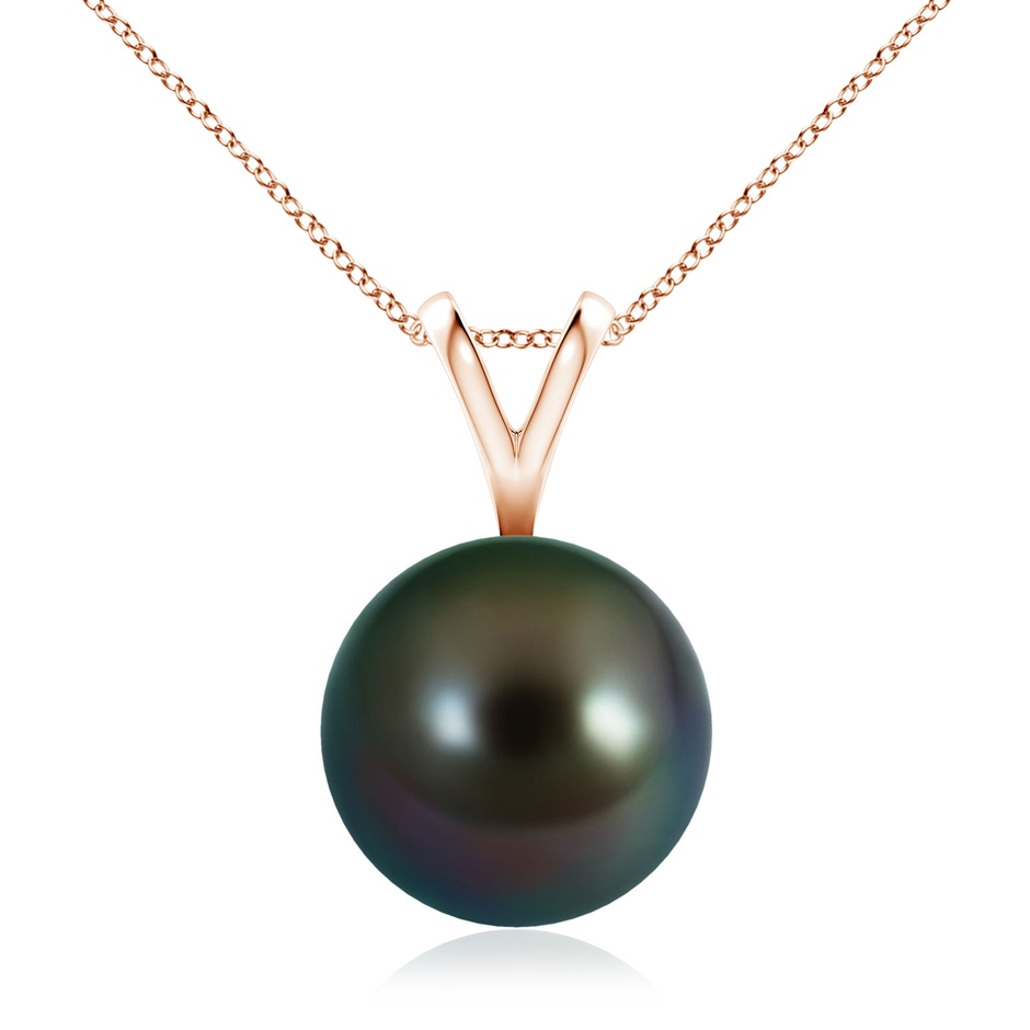10mm AAAA Tahitian Pearl Solitaire V-Bale Pendant in Rose Gold 