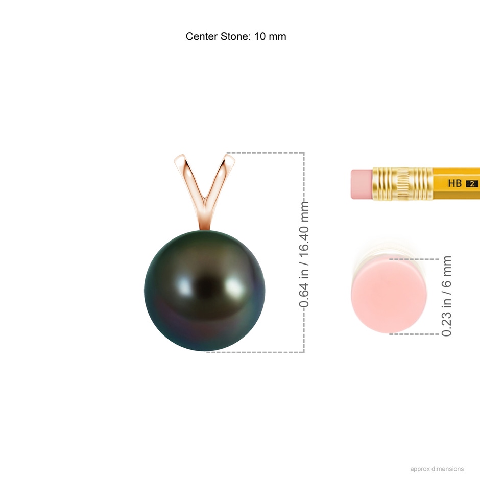 10mm AAAA Tahitian Pearl Solitaire V-Bale Pendant in Rose Gold ruler