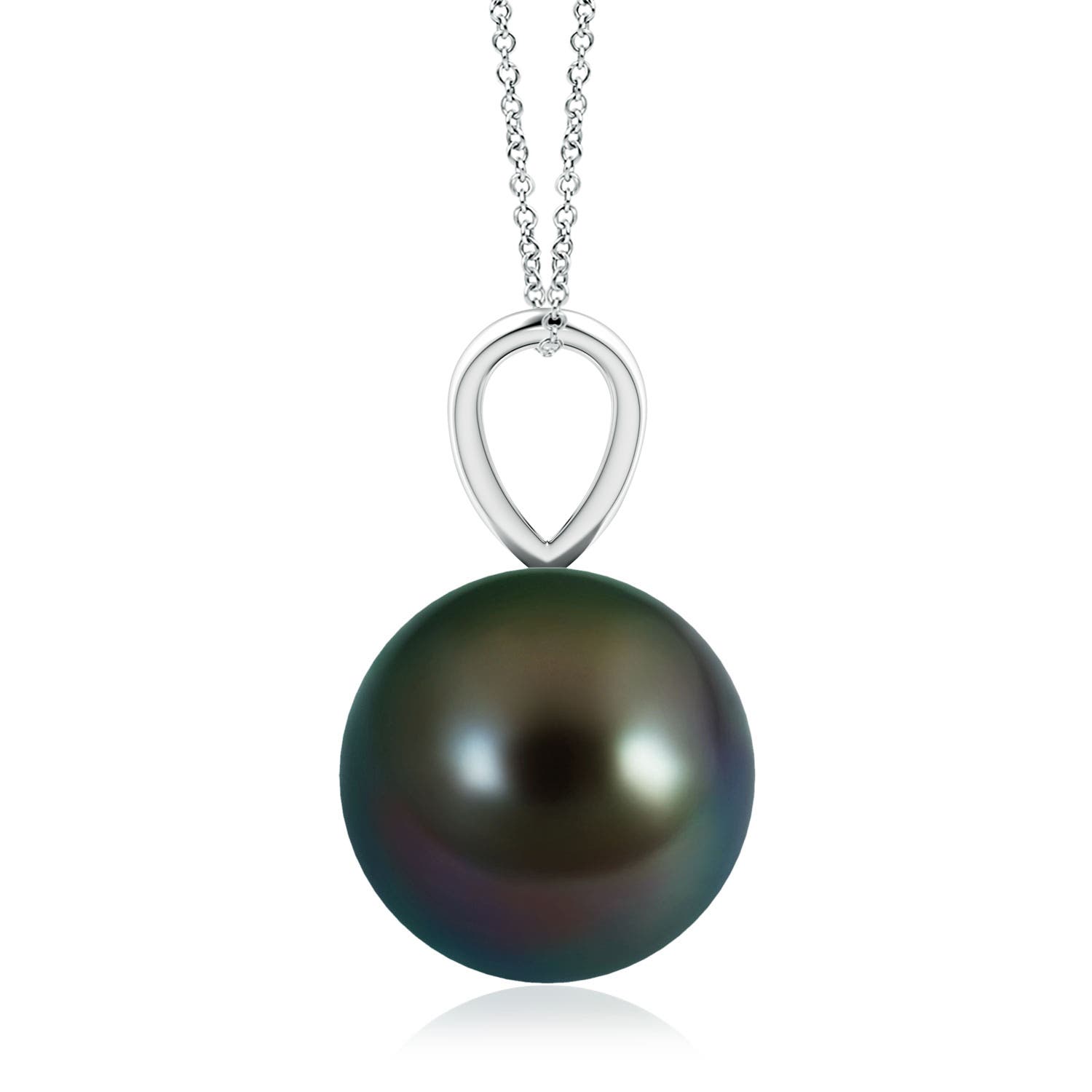 10mm AAAA Tahitian Pearl Solitaire V-Bale Pendant in White Gold - side 2