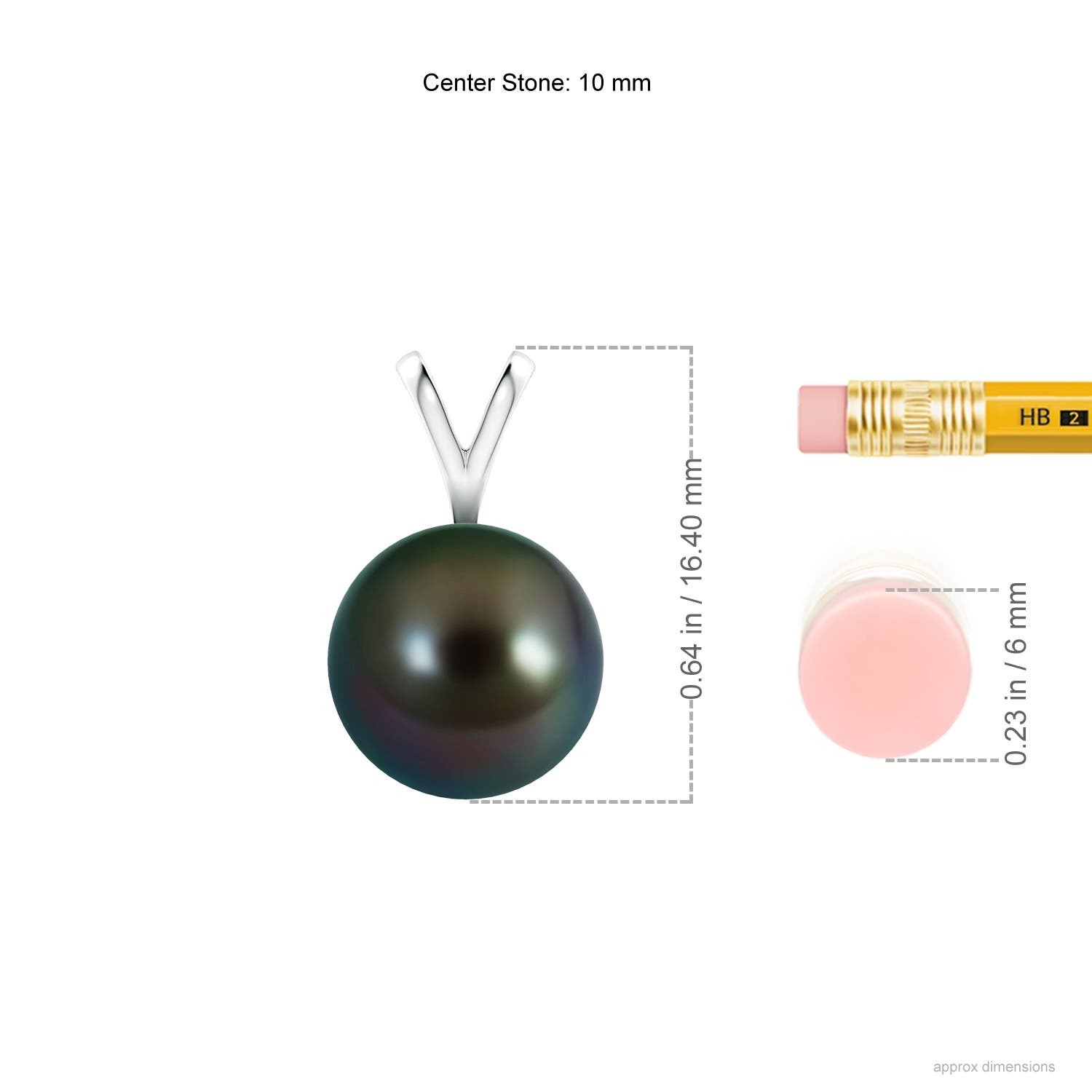 10mm AAAA Tahitian Pearl Solitaire V-Bale Pendant in White Gold - ruler