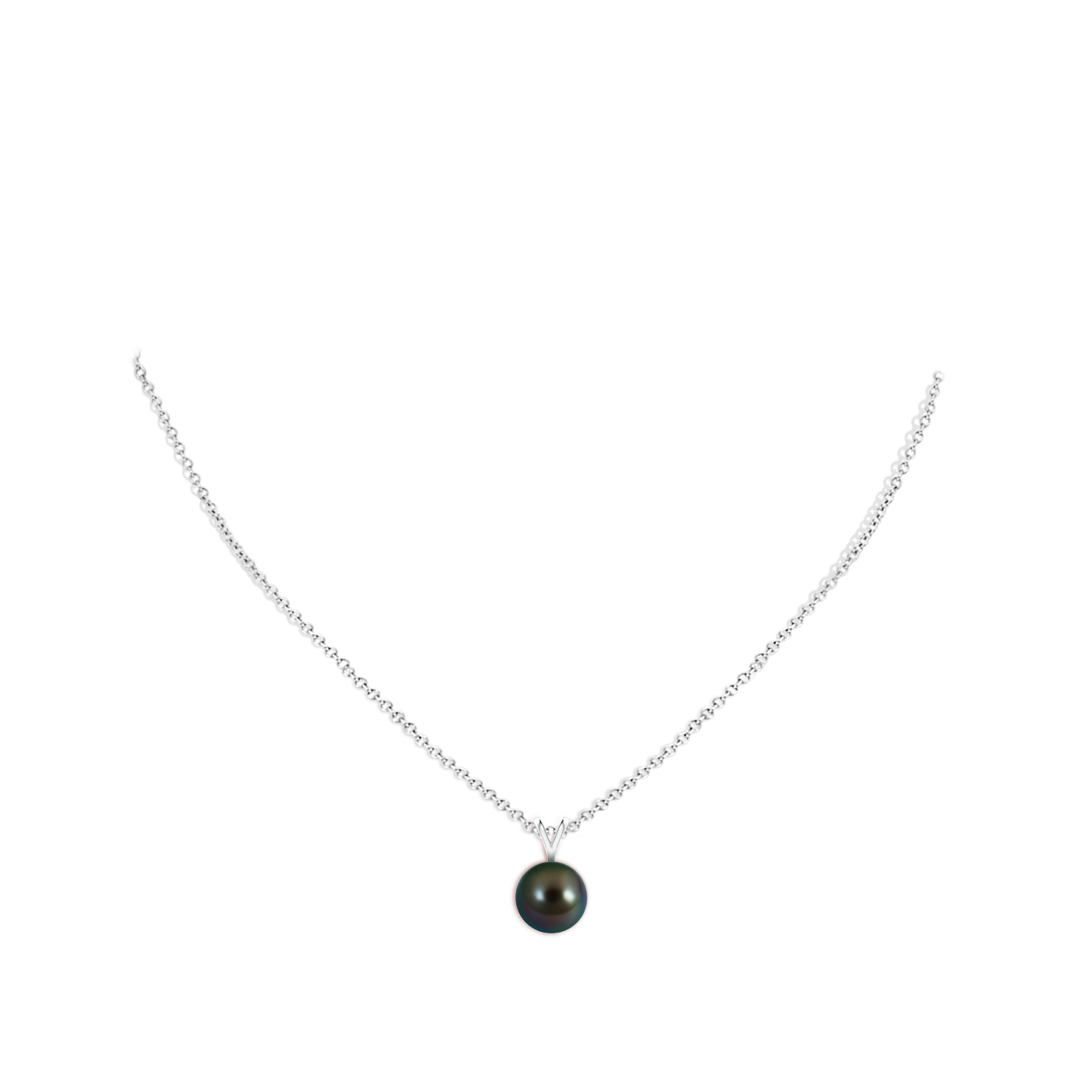 10mm AAAA Tahitian Pearl Solitaire V-Bale Pendant in White Gold - body_neck