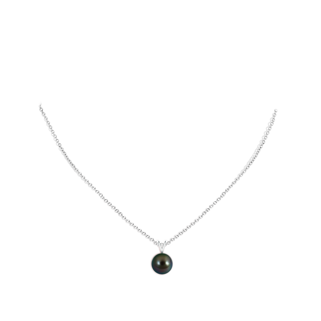 10mm AAAA Tahitian Pearl Solitaire V-Bale Pendant in White Gold Body-Neck