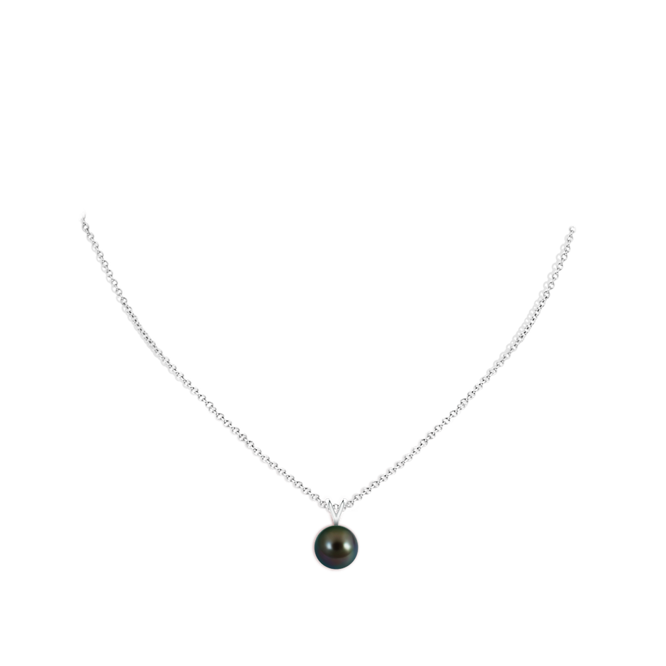 10mm AAAA Tahitian Pearl Solitaire V-Bale Pendant in White Gold body-neck