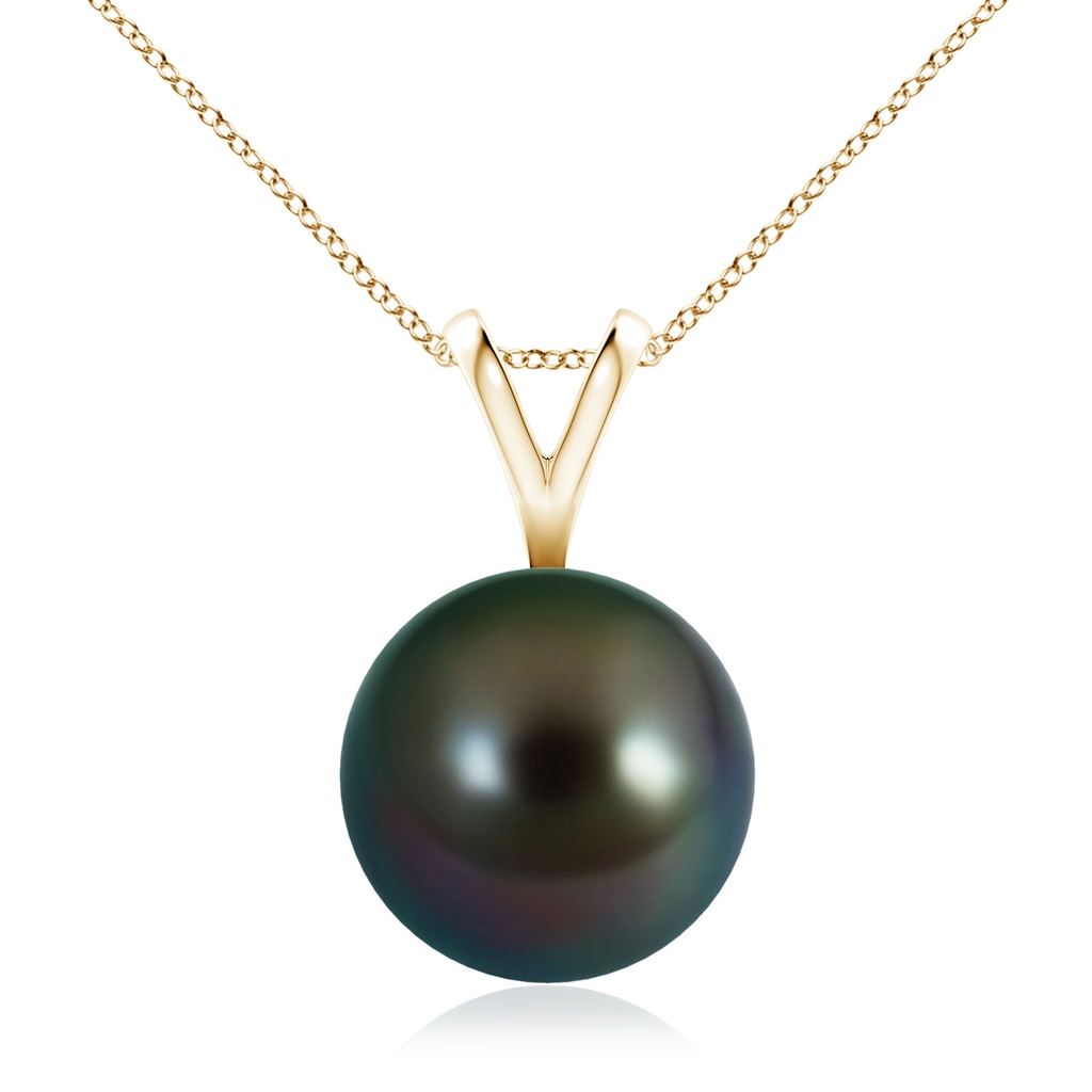10mm AAAA Tahitian Pearl Solitaire V-Bale Pendant in Yellow Gold