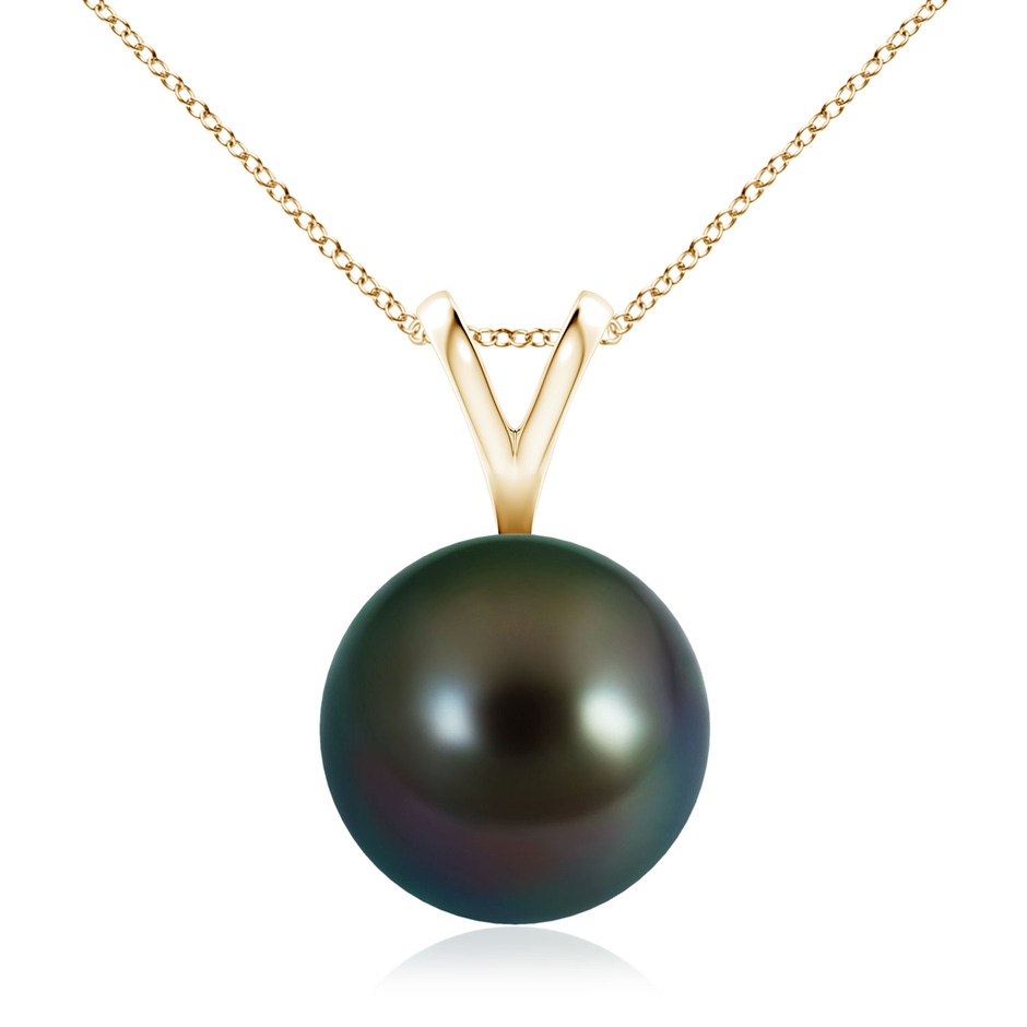 10mm AAAA Tahitian Pearl Solitaire V-Bale Pendant in Yellow Gold 