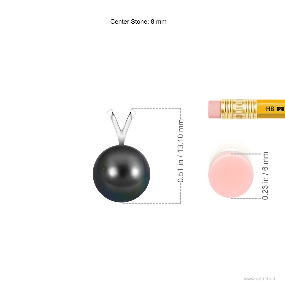 8mm AA Tahitian Pearl Solitaire V-Bale Pendant in P950 Platinum ruler