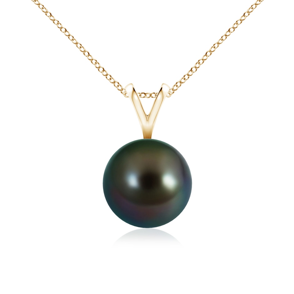 8mm AAAA Tahitian Pearl Solitaire V-Bale Pendant in Yellow Gold 