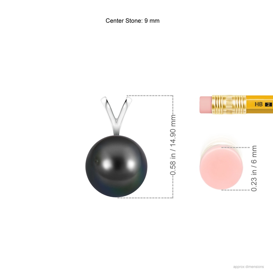 9mm AA Tahitian Pearl Solitaire V-Bale Pendant in White Gold ruler