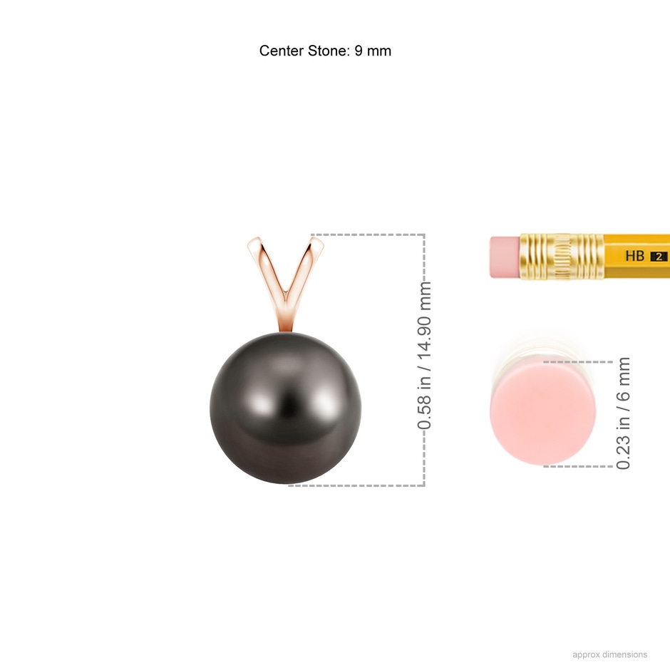 9mm AAA Tahitian Pearl Solitaire V-Bale Pendant in Rose Gold ruler