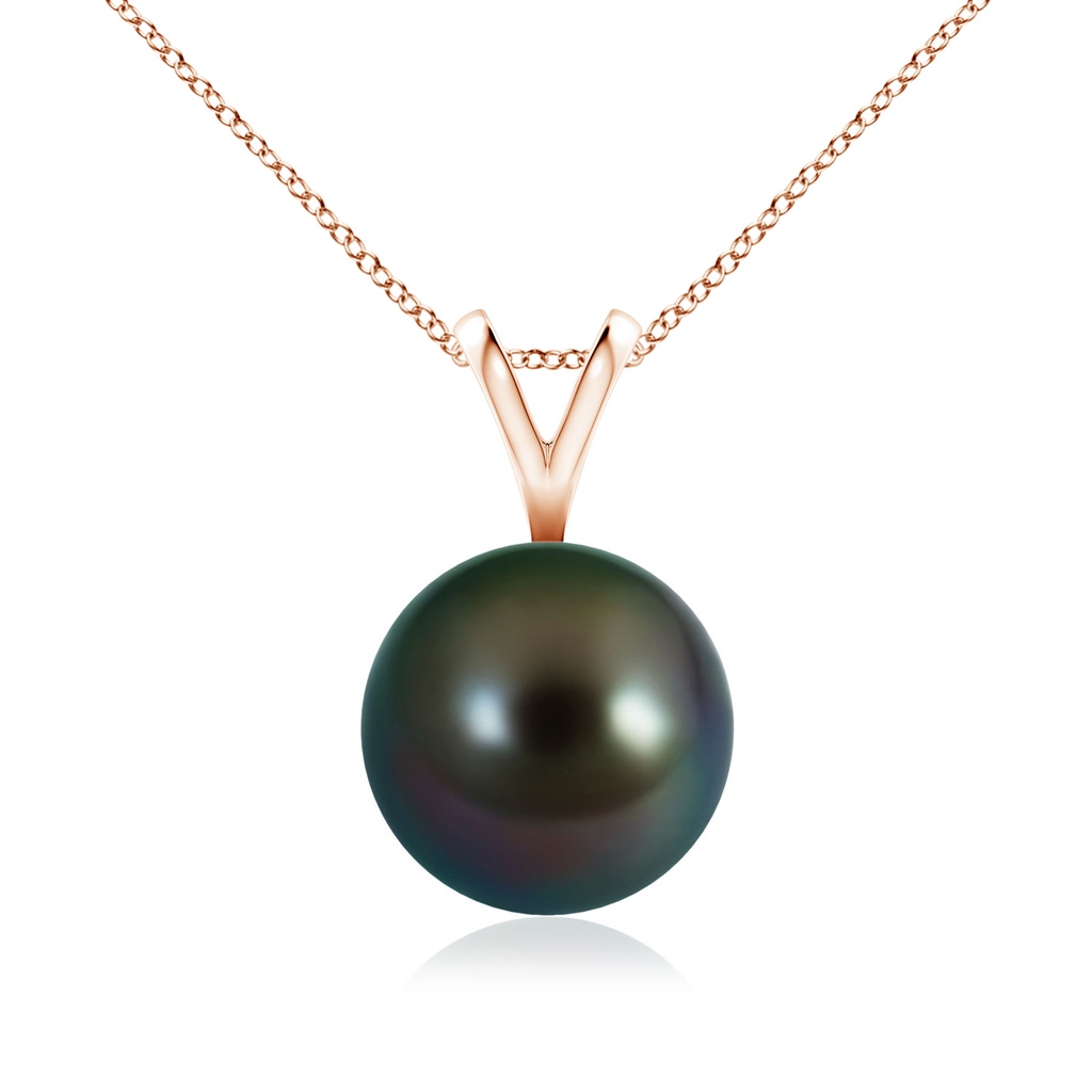 9mm AAAA Tahitian Pearl Solitaire V-Bale Pendant in Rose Gold