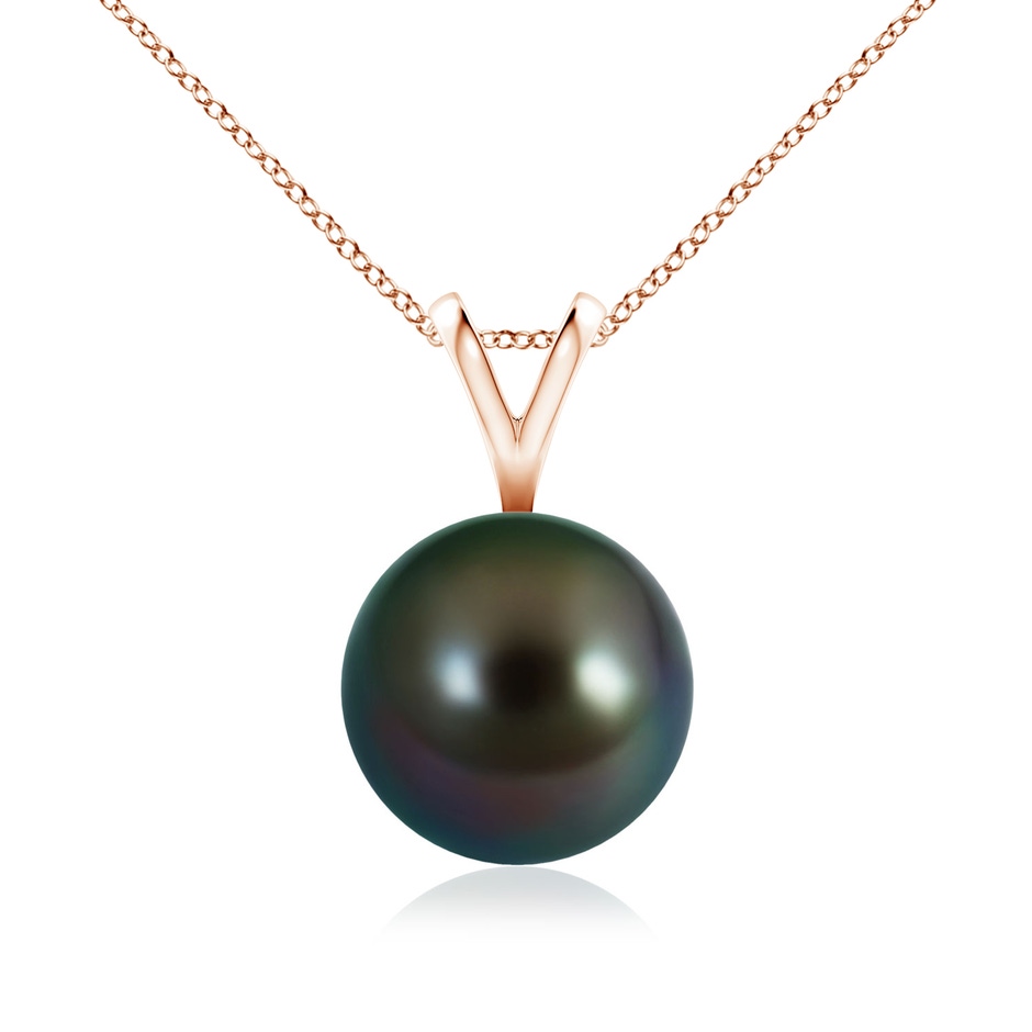 9mm AAAA Tahitian Pearl Solitaire V-Bale Pendant in Rose Gold 