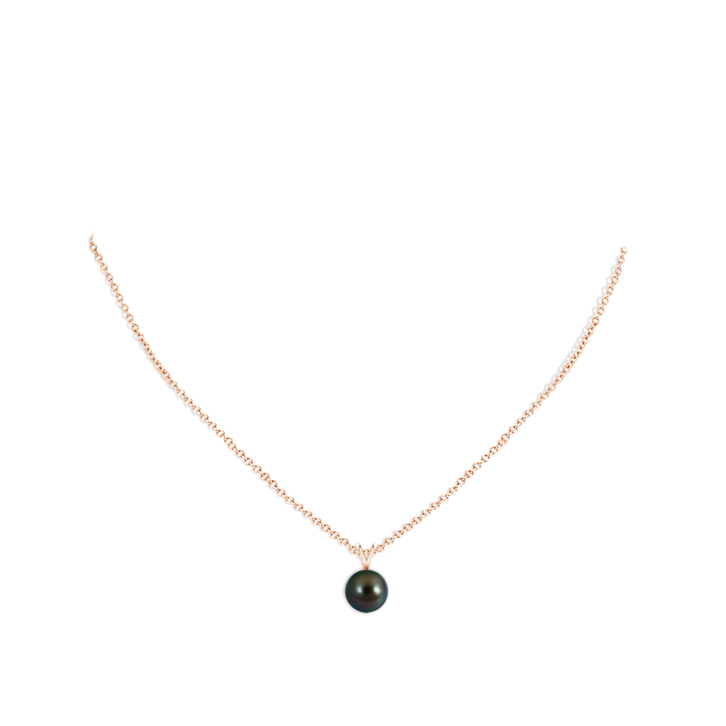 9mm AAAA Tahitian Pearl Solitaire V-Bale Pendant in Rose Gold Body-Neck