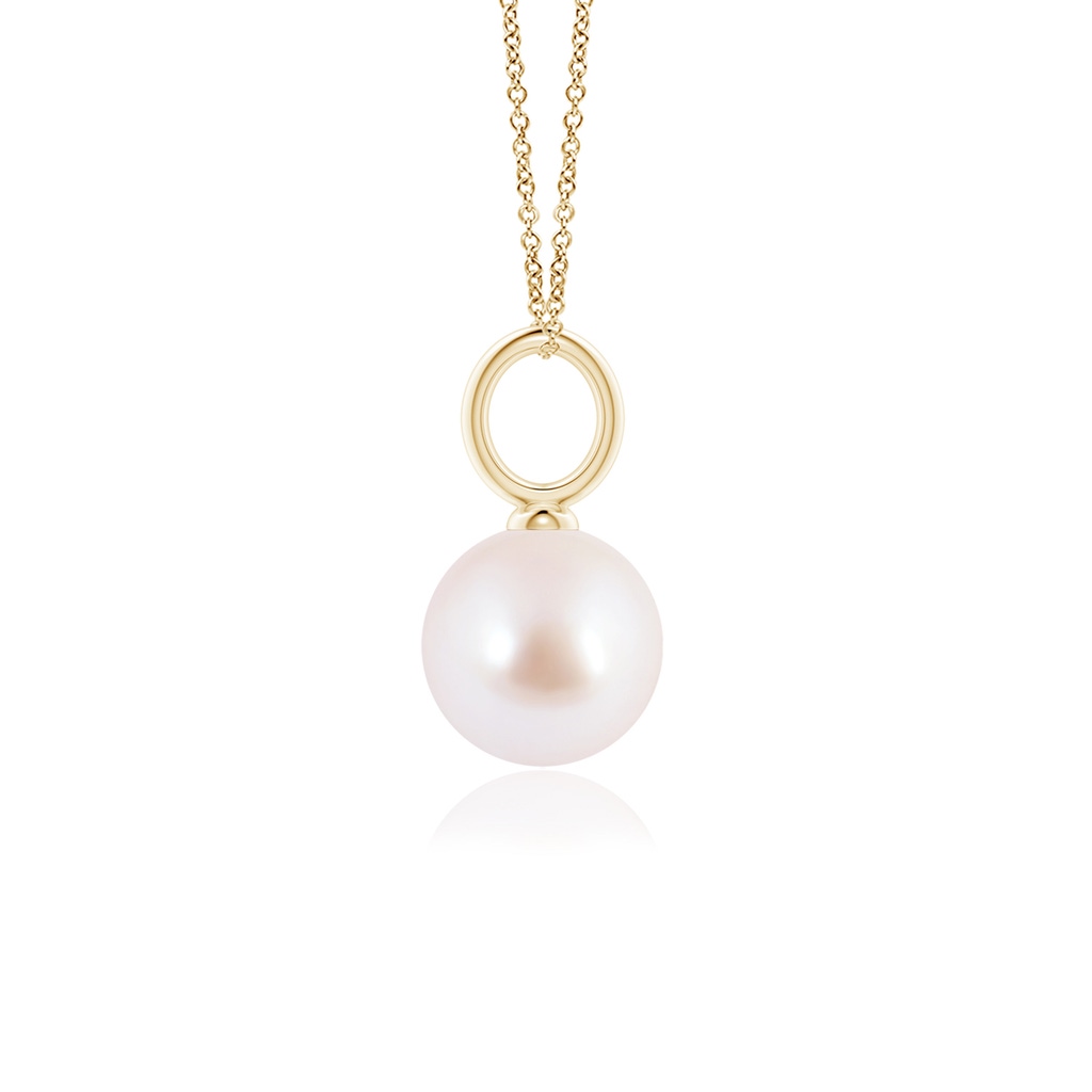 8mm AAA Classic Japanese Akoya Pearl Solitaire Pendant in Yellow Gold Side-1