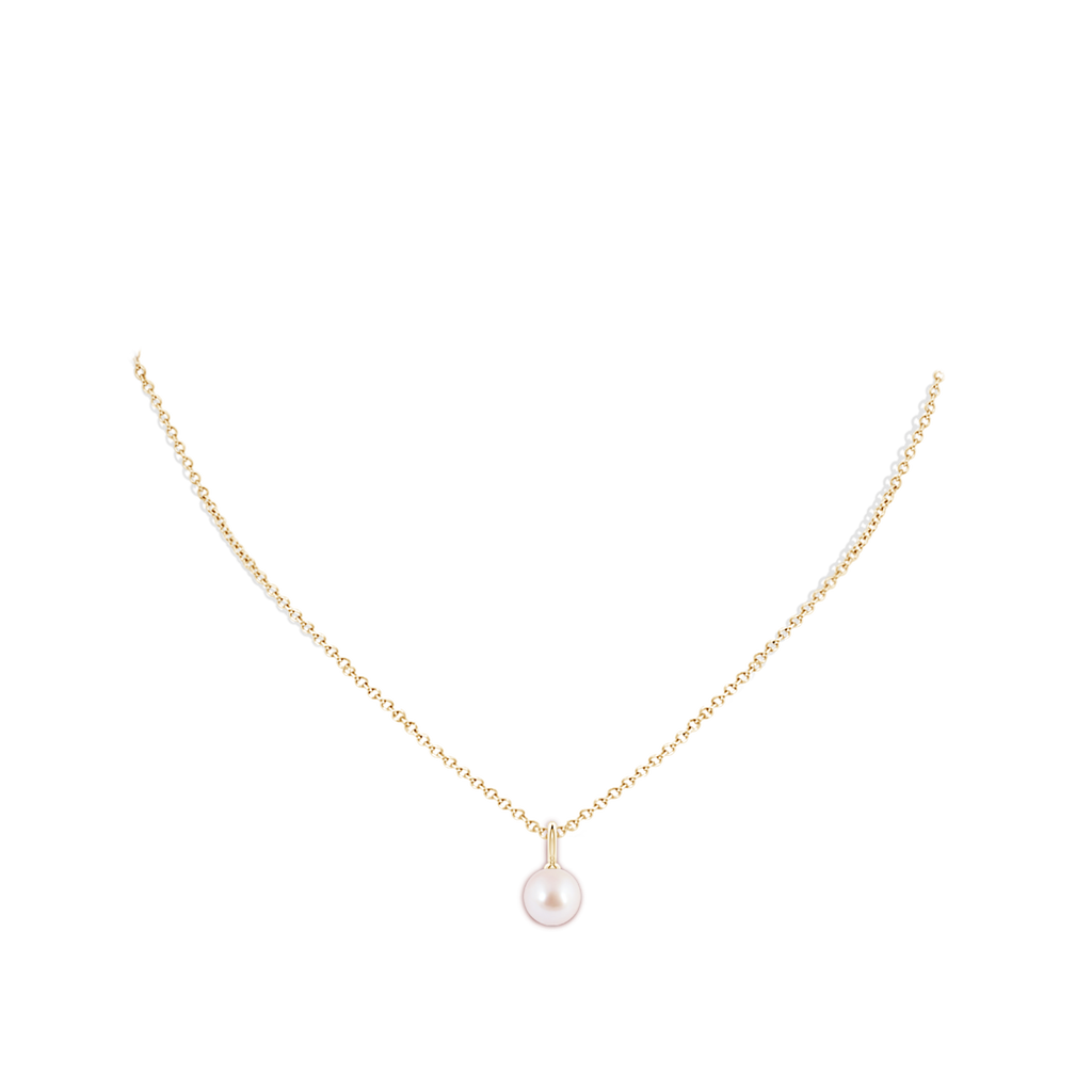 8mm AAA Classic Japanese Akoya Pearl Solitaire Pendant in Yellow Gold Body-Neck