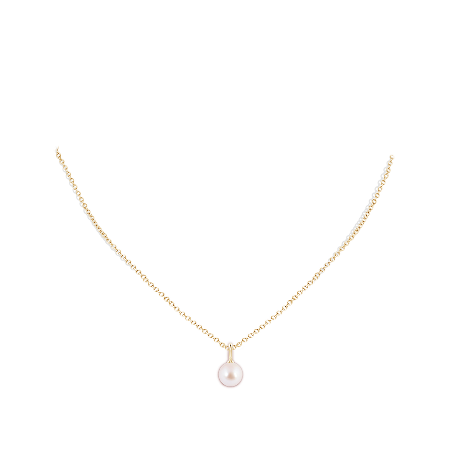 8mm AAA Classic Japanese Akoya Pearl Solitaire Pendant in Yellow Gold body-neck