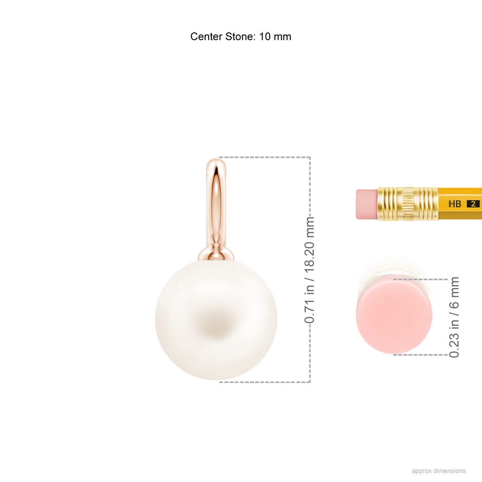 10mm AA Classic Freshwater Pearl Solitaire Pendant in Rose Gold ruler