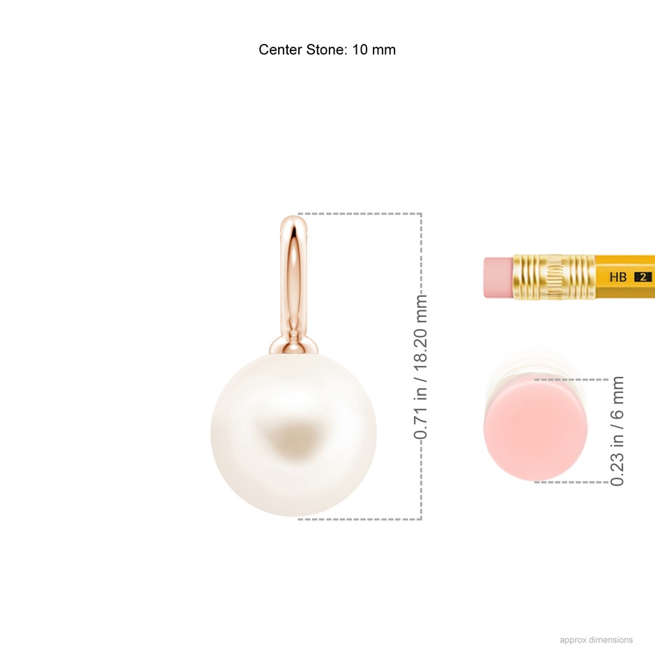 10mm AAA Classic Freshwater Pearl Solitaire Pendant in Rose Gold ruler